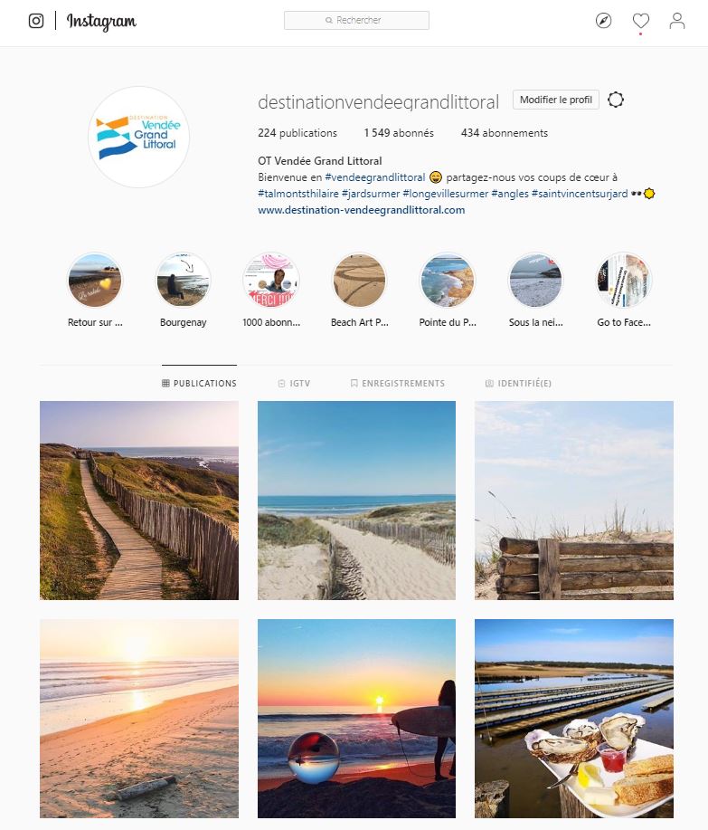 Compte Instagram de l'Office de Tourisme Destination Vendée Grand Littoral